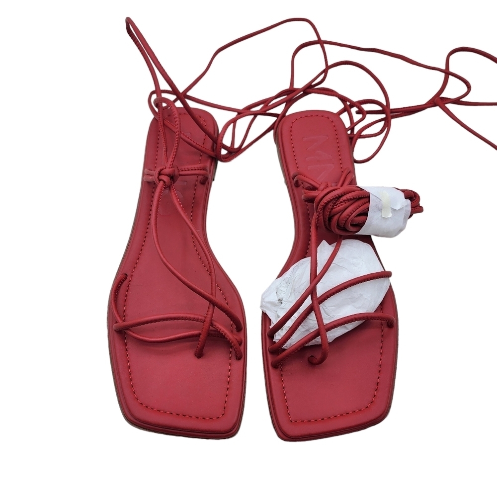 Mango Women's Cross Strips Red Sandal - US 9.5 - Picture 3 of 8
